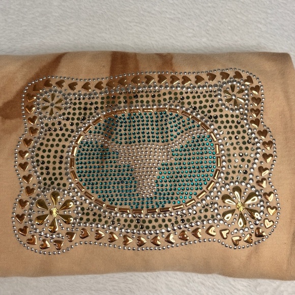 Don’t Mess With Texas Bedazzled Longhorn Tan Tie Dye 3/4 Sleeve Top Sz L Western - Picture 9 of 9